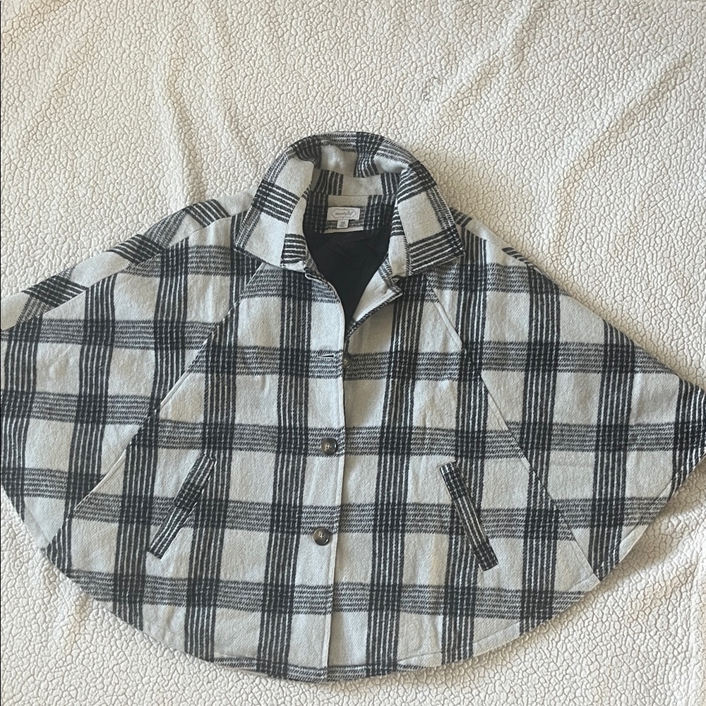 Mud Pie Black and White Plaid Cape